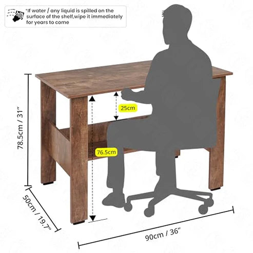 Rustic Wooden Study Table with Storage – Brown