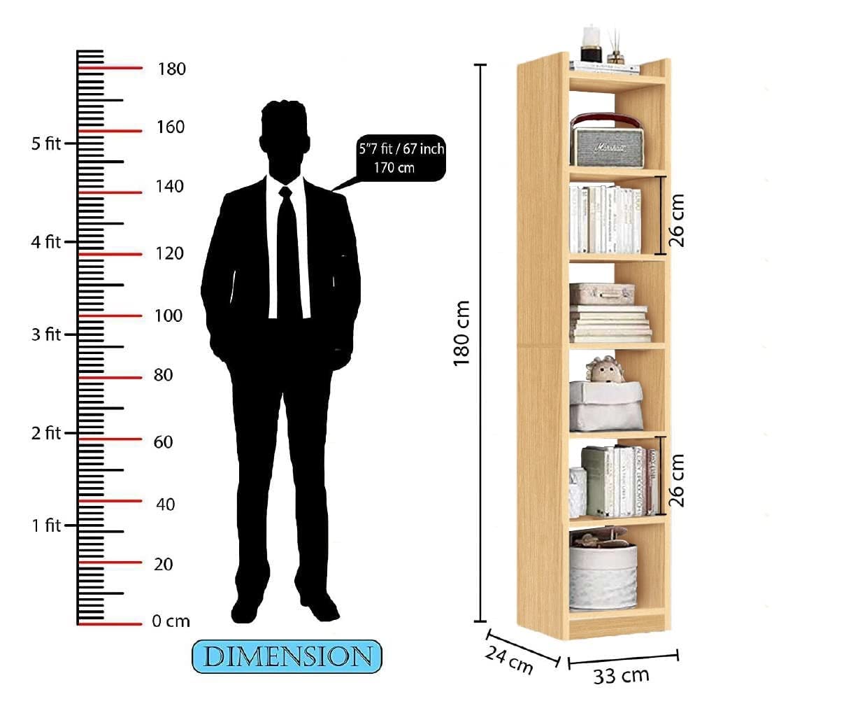 Junco 6 Layer Wood Bookshelf Decor Storage