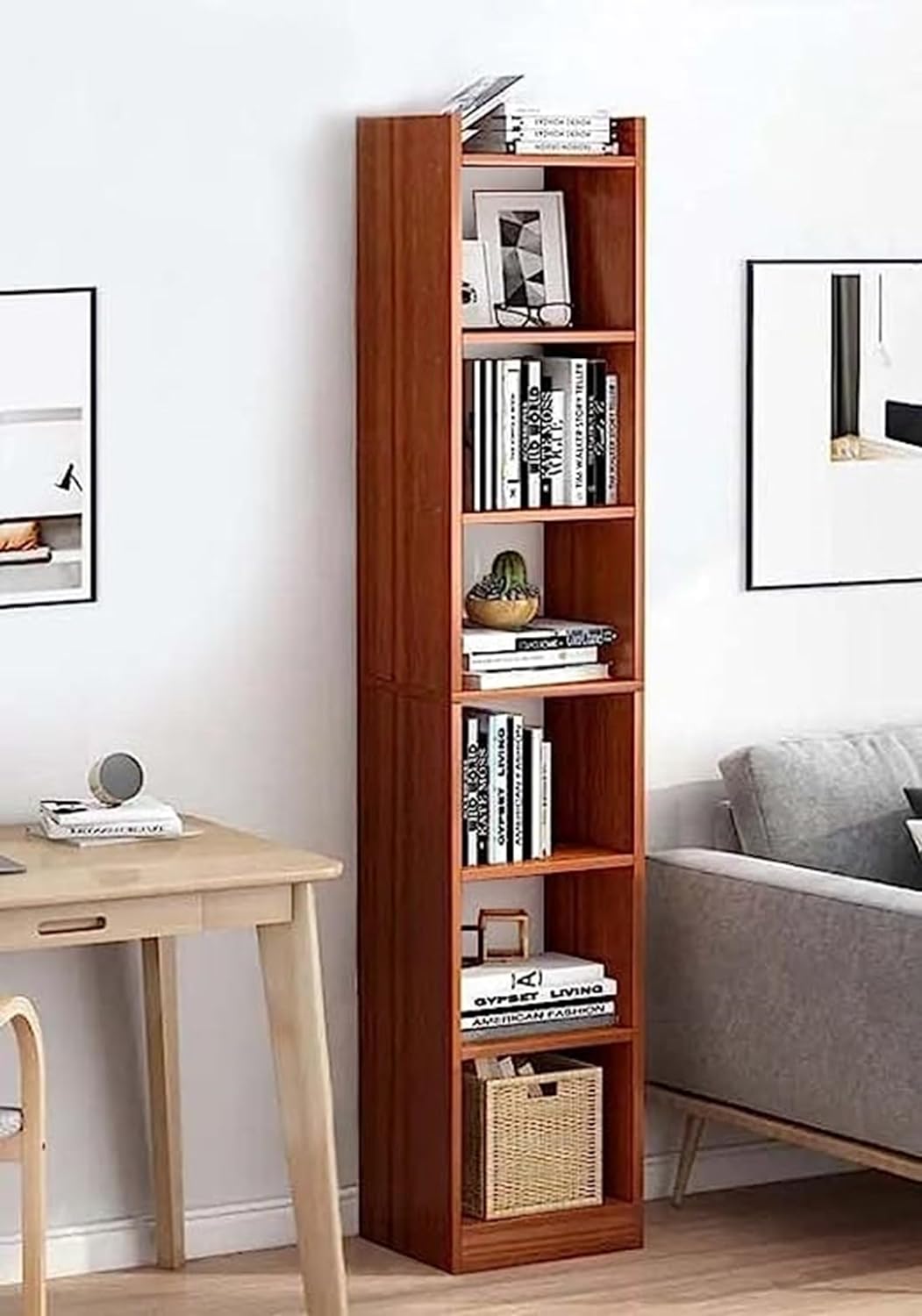 Junco 6 Layer Wood Bookshelf Decor Storage (Oak Brown)