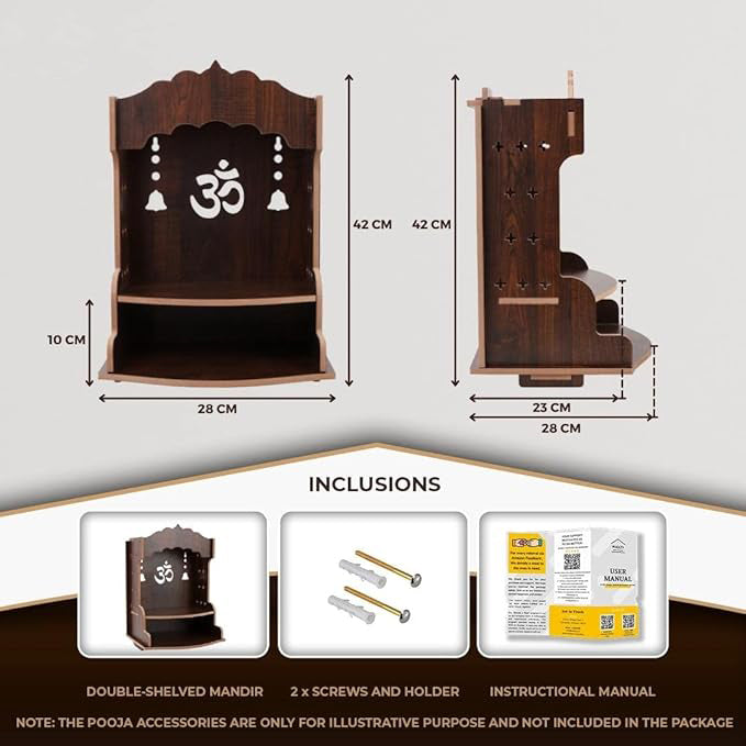 Junco Pooja Wooden Mandir for Home Wall Mounted