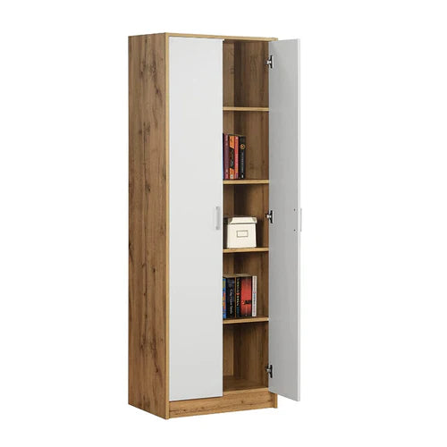 Junco Engineered Wood Display Unit (Wotan Oak and White, Matte Finish)
