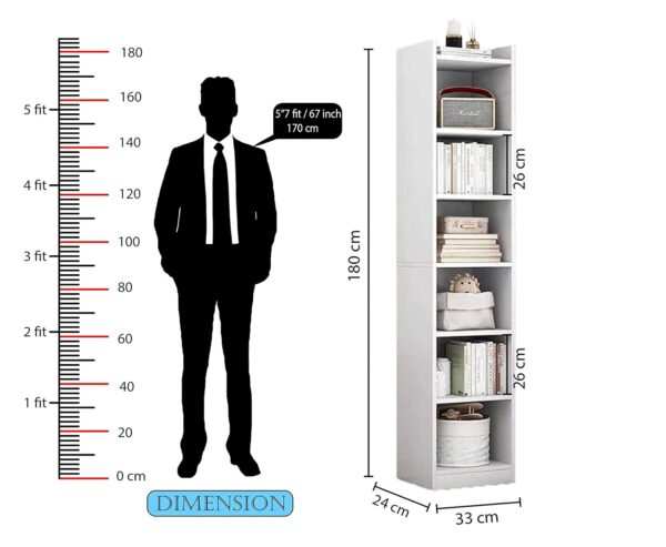 Junco 6 Layer Wood Bookshelf Decor Storage (White)
