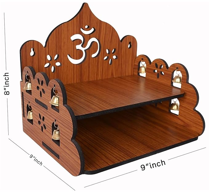Junco Wood Hand Crafted Om Pattern Home Temple for Puja