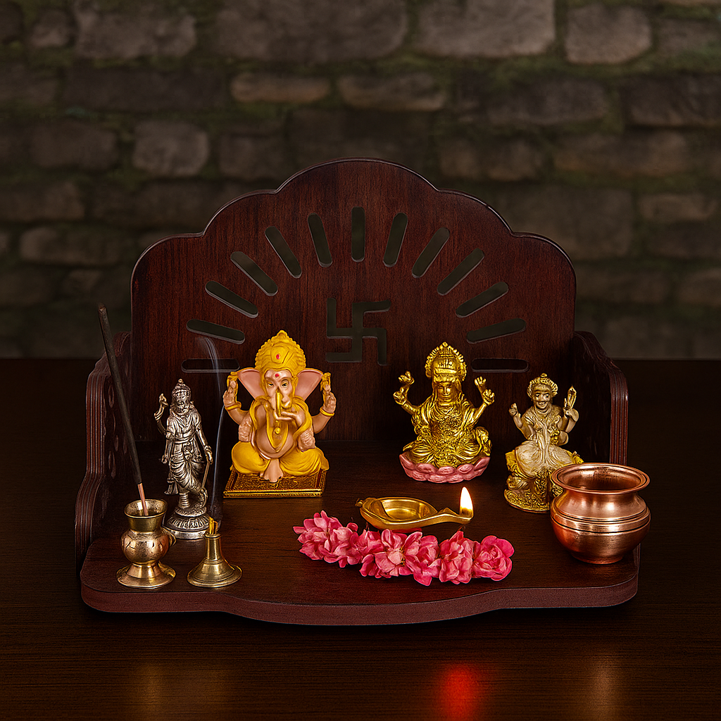 Junco MDF Small Wooden Temple/Wall Shelves/sinhasan/Pooja Stand