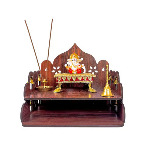 Pooja Wooden Mandir / Temple (Classic Brown) - Rousrie