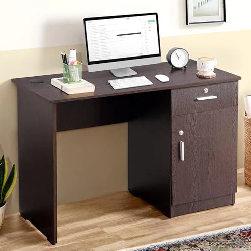 Study Table with Lockable Drawer, Cabinet & Wire Holes