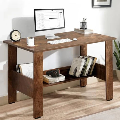 Rustic Wooden Study Table with Storage – Brown