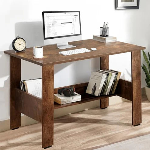 Rustic Wooden Study Table with Storage – Brown
