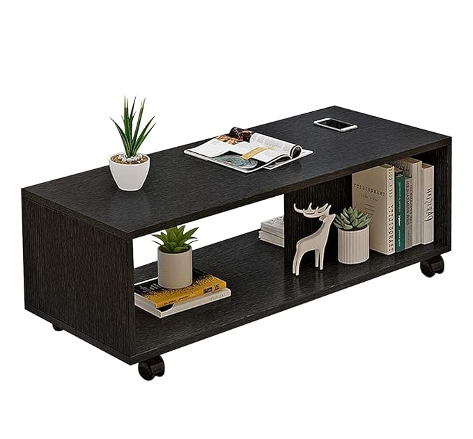 Junco Engineered Wood Center Table with Wheels Open Rack