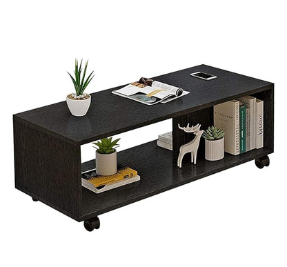 Junco Engineered Wood Center Table with Wheels Open Rack