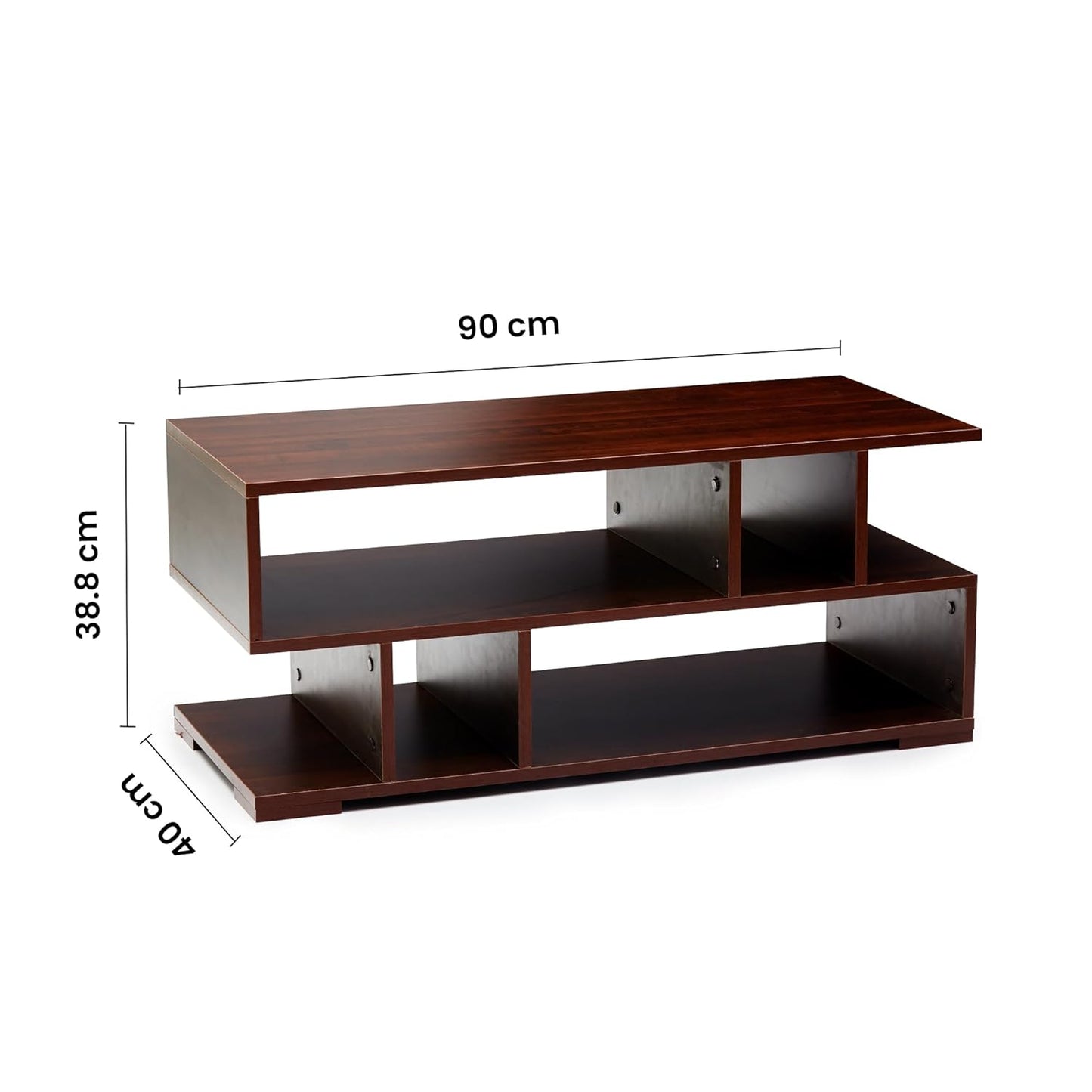 Junco Carya Engineered Wood Coffee Table (Walnut) | Living Room Center Table | 1 Surface Top and 2 Shelves | 90 x 40 x 38.8cm | Warranty Protected