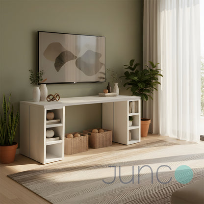Junco All-In-One TV Stand+Desk+Dining Table (White)