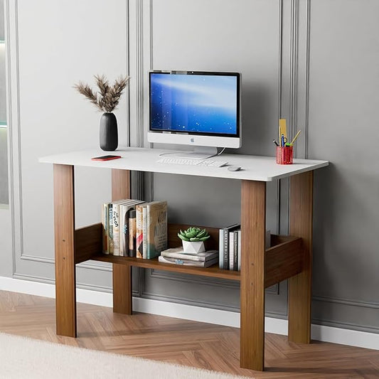 Junco Wood Computer Desk with One Tier Shelves