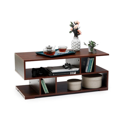 Junco Carya Engineered Wood Coffee Table (Walnut) | Living Room Center Table | 1 Surface Top and 2 Shelves | 90 x 40 x 38.8cm | Warranty Protected