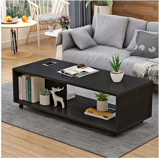 Junco Engineered Wood Center Table with Wheels Open Rack
