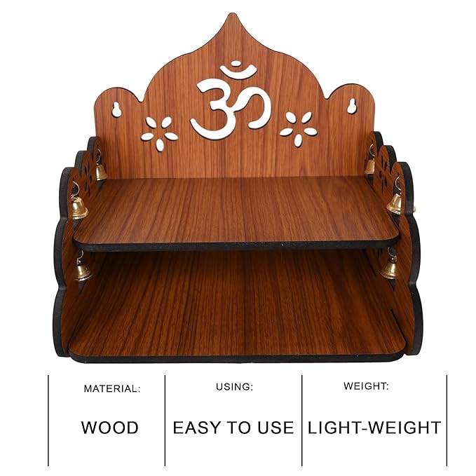 Junco Wood Hand Crafted Om Pattern Home Temple for Puja