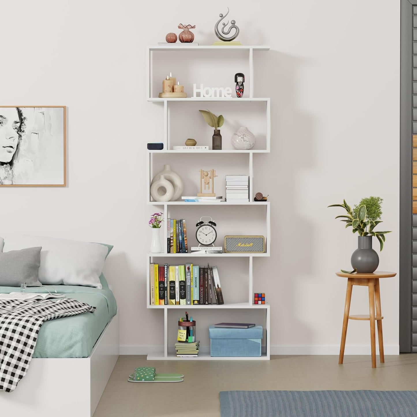 Junco 5-Layer Ladder Bookshelf – DIY Engineered Wood (White)