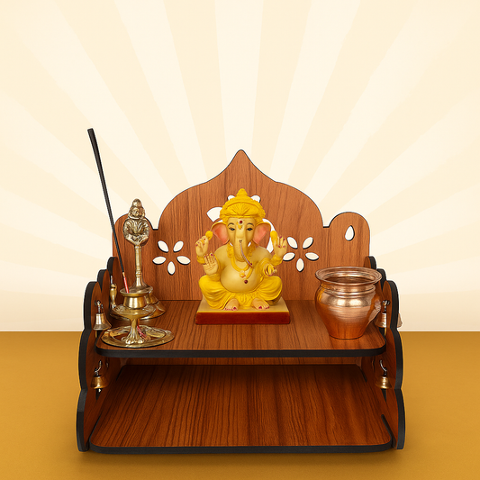 Junco Wood Hand Crafted Om Pattern Home Temple for Puja
