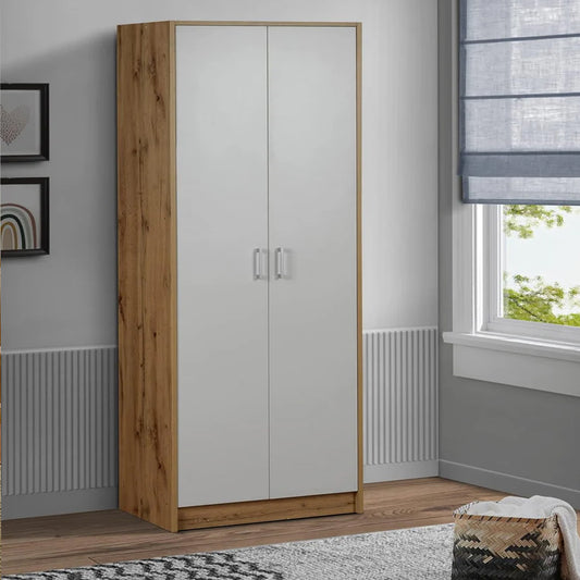 Junco Engineered Wood Display Unit (Wotan Oak and White, Matte Finish)